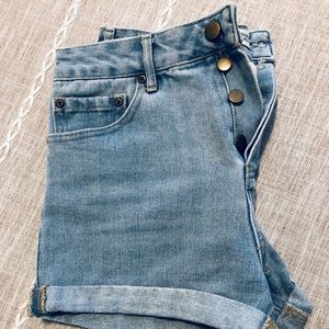 High-Waisted Denim Button Shorts